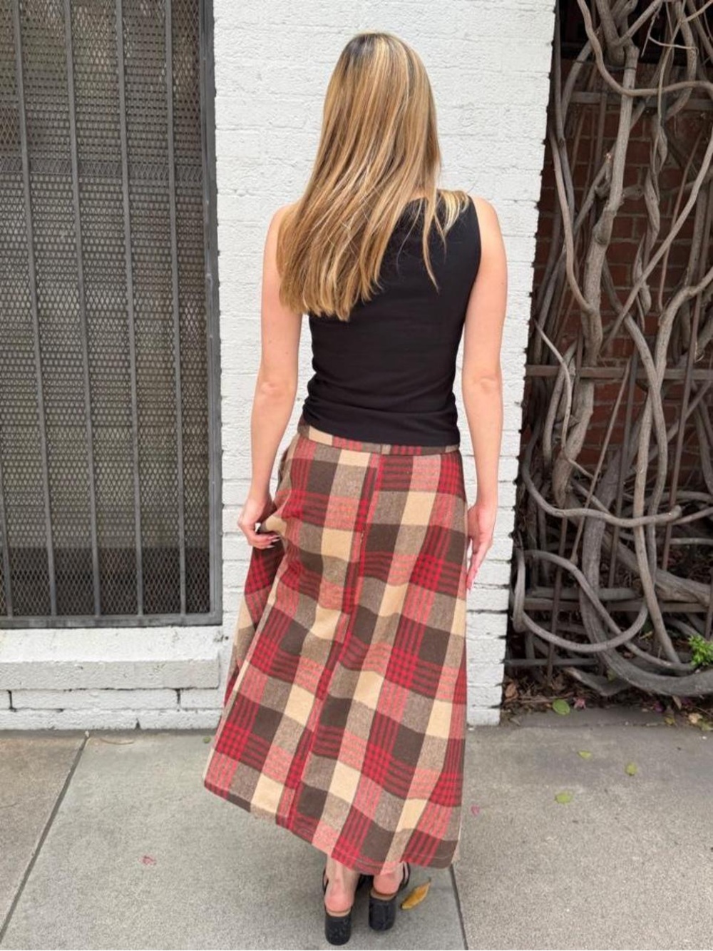 Vtg retro Red + beige plaid midi skirt with pockets sz M- no tags #holiday - Picture 6 of 7